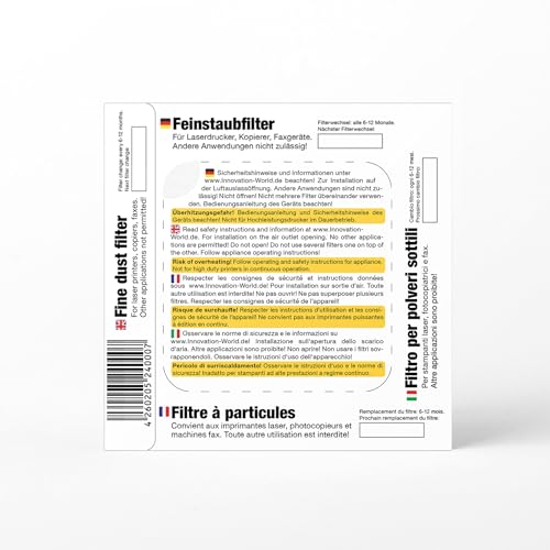 Generisch Feinstaubfilter für Laserdrucker, Drucker, Fax- und Kopiergerät – Feinstaubbelastung reduzieren - 1 Filter pro Faltschachtel selbstklebend – flexibel einsetzbar Generisch Feinstaubfilter für Laserdrucker, Drucker, Fax- und Kopiergerät – Feinstaubbelastung reduzieren - 1 Filter pro Faltschachtel selbstklebend – flexibel einsetzbar von Generisch