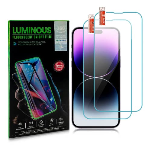 Generisch Fluoreszierendes Full Screen Panzerglas kompatibel mit iPhone 14 Pro - Displayschutz Folie 9H Härte - Screen Protector leuchtend - [2x] Panzer Schutz Glas mit leuchtenden Schutzkanten(Blau) von Generisch