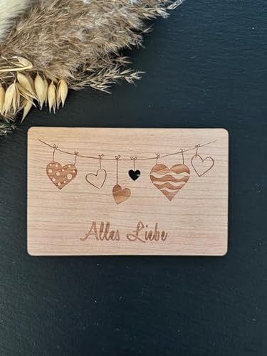 Generisch Grußkarte aus Holz Holzkarte Alles Liebe Herzen Geschenk Geschenkkarte nachhaltig von Generisch