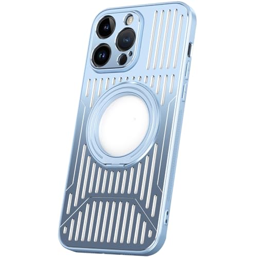 Generisch Hülle Für iPhone 16/16 Plus/16 Pro/16Pro Max, Wärmeableitung Aus Luftfahrt-Aluminiumlegierung, Kompatibel Mit MagSafe Mit 360° Drehbarem, Unsichtbarem Ständer,16plus,Blue von Generisch