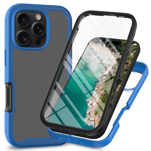Generisch Hülle Für iPhone 16/16 Pro/16 Plus/16 Pro Max, Integrierter Displayschutz, Stoßfeste Abdeckung, Schlanke, Klare, Kratzfeste PC-Rückseite,16,Blue1 von Generisch