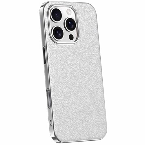 Generisch Hülle Für iPhone 16/16 Pro/16 Pro Max, Dünner, Luxuriöser, Eleganter Leder-Bling-Plated-Stoßfänger, Weiche, rutschfeste, Kratzfeste Und Stoßfeste Hülle,16pro,White von Generisch