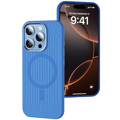 Generisch Hülle Für iPhone 16/16 Pro/16 Pro Max, Flüssigsilikonhülle, rutschfeste Textur, Schmale Passform, Kompatibel Mit MagSafe, Stoßfeste Silikonabdeckung,16,Blue von Generisch