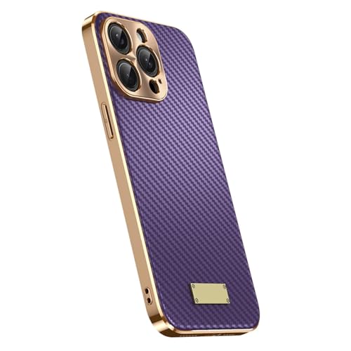 Generisch Hülle Für iPhone 16 Pro Max/ 16 Pro/ 16 Plus/ 16, Ultradünne Kohlefaserhülle Stoßfeste Cover, Goldfarbener Rand Objektiv Hülle(Purple,16 Pro) von Generisch
