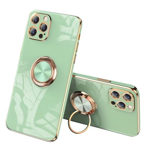 Generisch Hülle Mit Ring Für iPhone 16/16 Pro/16 Plus/16 Pro Max, Galvanisiertes Silikon, Schlanke, Weiche Anti-Fall-Hüllen, Drehbare Ständerabdeckung,16pro max,Green von Generisch