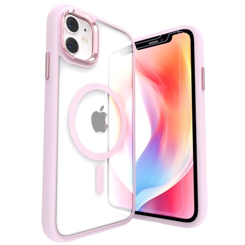 Handyhülle für iPhone 11/XR, [Anti-Gelb] Magnetische Klare Hülle mit 2 Schutzfolie, Kratzfester Durchsichtig PC Rücken, Bunte Transparent Stoßfest für iPhone 11 und iPhone XR 6.1 Zoll - Rosa von Generisch