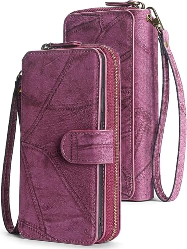 Generisch Hülle für iPhone 16/16 Plus/16 Pro/16 Pro Max, Leder-Brieftaschenhülle, Magnetverschluss, Acrylspiegel, Ganzkörperschutzhülle (Rot, 16 Pro) von Generisch