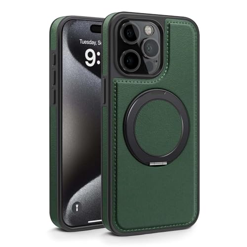 Generisch Hülle für iPhone 16/16 Plus/16 Pro/16 Pro Max, Retro-Leder mit Verstellbarer Ringabdeckung, unterstützt kabelloses Laden, 16 Pro, Grün von Generisch