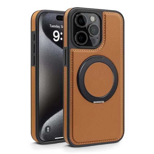 Generisch Hülle für iPhone 16/16 Plus/16 Pro/16 Pro Max, Retro-Leder mit Verstellbarer Ringabdeckung, unterstützt kabelloses Laden, 16 Pro, Grün von Generisch
