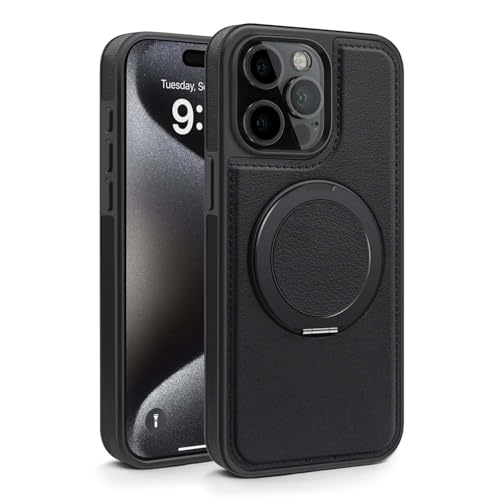 Generisch Hülle für iPhone 16/16 Plus/16 Pro/16 Pro Max, Retro-Leder mit Verstellbarer Ringabdeckung, unterstützt kabelloses Laden, 16 Pro, Grün von Generisch
