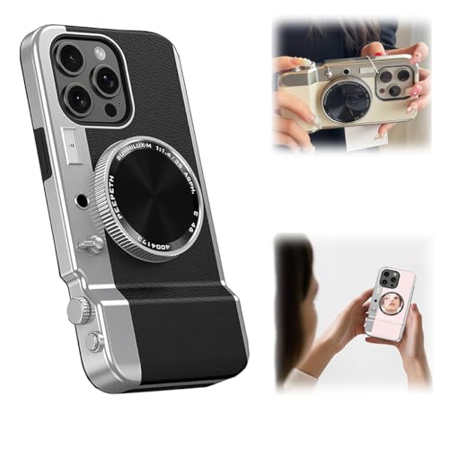 Generisch Integrated Camera Phone Case, Integrated Mirror Magnetic Suction Camera Phone Case, Bluetooth Camera Phone Case,Vintage Camera Phone Case for iPhone (Black,for iPhone15Pro) von Generisch