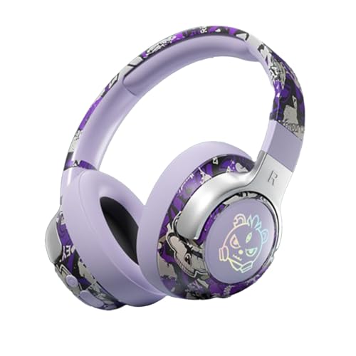 Generisch Kabelloser Bluetooth-Kopfhörer - Over-Ear Kopfhörer Kabellos Bluetooth Earphones mit Noise-Cancelling, Bequemer Halt, bis 24 Stunden Akkulaufzeit, Modisches Graffiti-Design (Lila) von Generisch