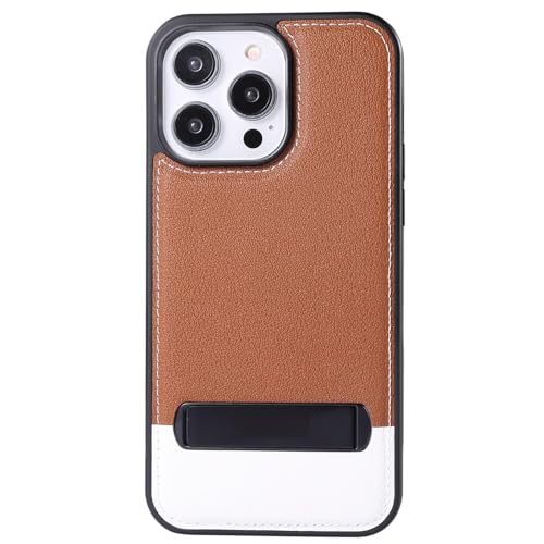 Generisch Kickstand-Hülle Für iPhone 16/16 Pro/16 Plus/16 Pro Max, Stilvolle Leder-Farbblock-Hülle Mit Schmaler Hülle Und Verstellbarer Stand-Back-Hülle,16,Brown1 von Generisch