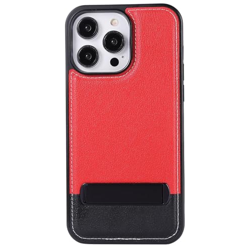Generisch Kickstand-Hülle Für iPhone 16/16 Pro/16 Plus/16 Pro Max, Stilvolle Leder-Farbblock-Hülle Mit Schmaler Hülle Und Verstellbarer Stand-Back-Hülle,16pro max,Red von Generisch