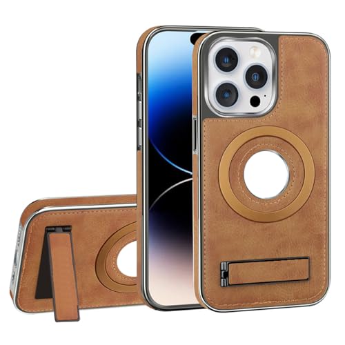 Generisch Kickstand-Hülle für iPhone 16/16 plus/16 pro/16 pro max, Retro-Leder hülle im Business-Stil, Logo sichtbar auf der Rückseite, Faserfutter von Generisch