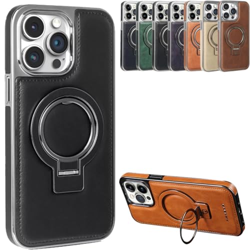 Generisch Luxurious Leather Phone Case with Invisible Stand,Magnetic for iPhone 16/14/13 Leather Case,Slim Kickstand Phone Cove (Schwarz, iPhone_16) von Generisch