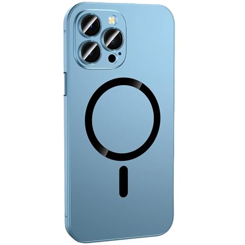 Generisch Magnetic Charging Aluminum Metal Bumper Matte Shell for iPhone, Anti-Collision Matte Protective Case, Fully Wrapped Mobile Phone Case for iPhone 16/15/14/13/12 Pro Max (15plus,Blue) von Generisch