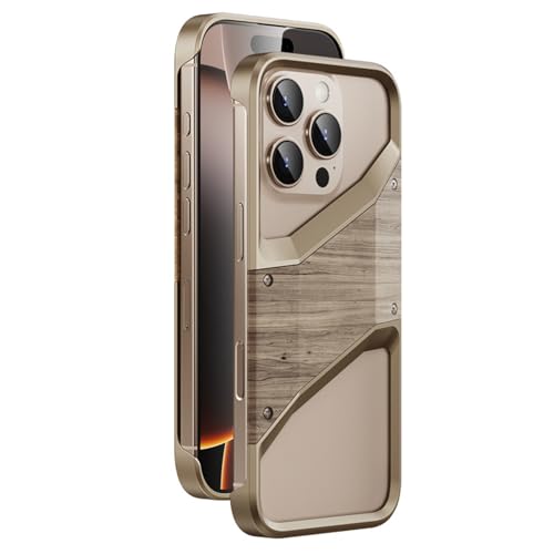 Generisch Metallhülle für iPhone 16/16 plus/16 pro/16 pro max, Holzskelett-Telefonhülle ohne Rahmen zur Wärmeableitung, ultradünne Luxusschale von Generisch