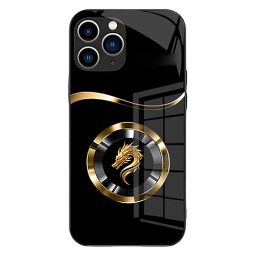 Generisch Personalized Name Magnetic Gradient Dragon Pattern Glass Phone Case, All-Inclusive Anti-Fall Case, for iPhone 13/12/14/15/16 Pro Max (16 PM,Black) von Generisch