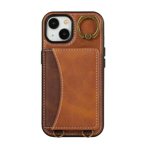 Generisch Schlanke Hülle Für iPhone 16/16 Pro/16 Plus/16 Pro Max, Leder-Kartenfach Mit Drehbarem Ringgehäuse, Klappständer, Stoßschutz,16pro max,Brown von Generisch