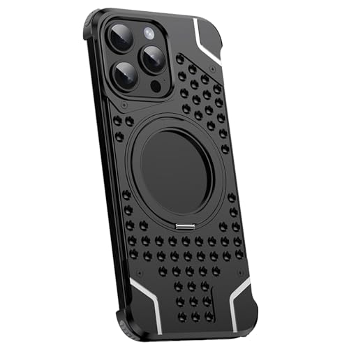 Generisch Schutzhülle Für iPhone 16 Pro Max/16 Pro/16 Plus/16, Aluminiumlegierung Hülle Wärmeableitung Magnetring Schutzhülle Unterstützt Kabelloses Laden(Schwarz,16Plus) von Generisch
