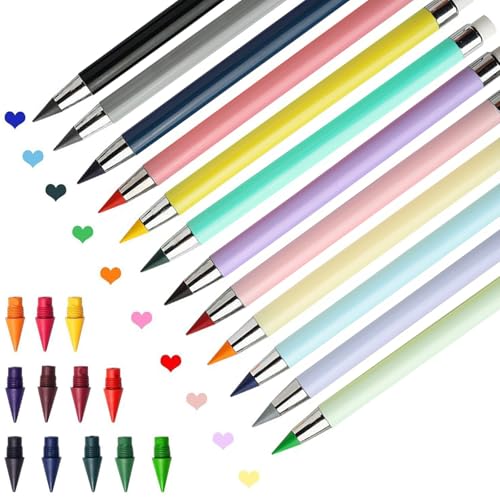 Generisch Swify Bleistift, 12 Stück Swify Zauberbleistift – Ewige Bleistift mit Austauschbaren Spitzen und Radiergummi, Ideal für Kinder, Schüler, Schule & Büro (Satz-B+12*Austauschbare Spitzen) von Generisch