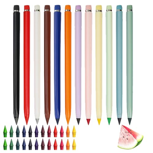 Generisch Swify Zauberbleistifte, 12 Stück Swify Buntstifte, Wiederverwendbarer Everlasting Bleistift Mit eingebautem Radiergummi, Swyvi Bleistifts, Tintenlose Ewigr Bleistifte (S 24 Ersatzkopf) von Generisch