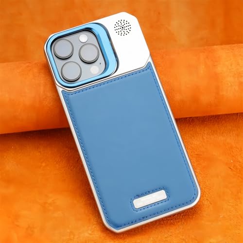 Generisch Ultra-Thin Leather Frameless Phone Case, Magnetic Stand Compatible for iPhone 16/15/14/13/12 Series, Slim Vegan Leather Shockproof Cover with Built-in Kickstand(iPhone12PROMAX,Blue) von Generisch