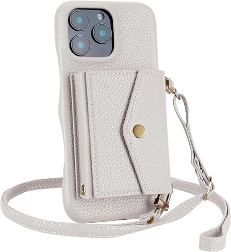 Generisch Weiß, 16 Pro,brieftaschen-Hülle für iPhone 16 Pro Max/16 Pro/16 Plus/16, Handyhülle aus Leder mit Umhängegurt und verspiegeltem Kartenhalter, Standfunktion von Generisch