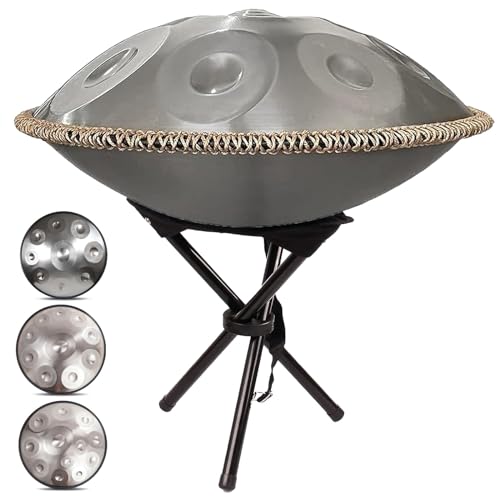 Handpan Instrument 55 cm 432Hz/440Hz, 9/10/12 Note Drum for Sound Healing and Meditation with Holder, Mallets, and Carry Bag von Generisch