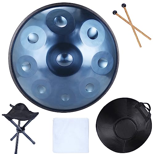 Handpan Schlagzeug Set 9 Noten Stahl Handtrommel mit Softtasche, 2 Schlägel, Staubtuch und Ständer - Perfekt für Musiker und Anfänger von Generisch