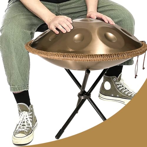 Handtrommelinstrument, 440 Hz Handpan-Trommel in D-Moll, 9/10/12 Noten, 22-Zoll-Stahltrommel mit Weicher Handpan-Tasche, 2 Handpan-Schlägeln, Handpan-Ständer (Gold, 9 Notes) von Generisch