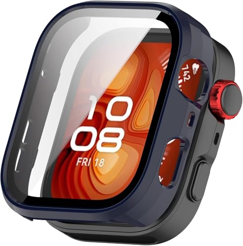 Harte Hülle mit Displayschutz für Huawei Watch Fit 4 Po, Hart PC Schutzhülle Stoßfest Anti-Kratzer Bumper Cover mit Panzerglas (Dunkelblau) von Generisch