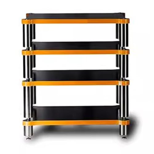 HiFi-Audio-Rack-Ständer mit 4 Ebenen, Massivholz, AV-Regal für Plattenspieler und Endstufe, elegantes schwarzes Gehäuse für Audio-/Video-Komponenten (60 x 78 x 48 cm) von Generisch