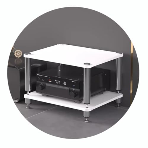 HiFi-Regal mit 2/3/4 Etagen, AV-Regal, Audio-Video-Ständer mit stoßdämpfenden Füßen für Plattenspieler und Komponenten, Weiß, 60 x 48 x 40 cm (2 Etagen), langlebiger und stilvoller Audio-Schrank von Generisch
