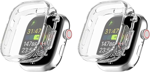 Hülle Kompatibel mit Apple Watch 10 42mm 46mm Schutzfolie Schutzhülle, 2 Stück Flexibles TPU Displayschutz Case Kratzfest Abdeckung Schutz Gehäuse (Klar/Klar, 46mm) von Generisch