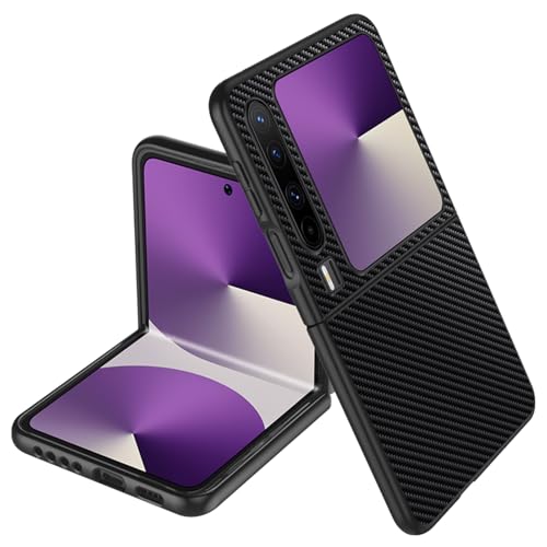Hülle für Huawei Pura X, Leder hülle mit Kohlefaser-Textur, schmale Passform, minimalistische Anti-Fingerabdruck-Schutzhülle, Schwarz, Pura X von Generisch