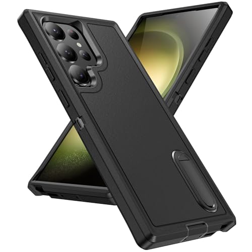 Hülle für Samsung Galaxy S25 Ultra/S25 Plus/S25, Displayschutzfolie mit Ständer, zweilagige Abdeckung, vergilbungsfreie Hülle in Militärqualität (Schwarz, Galaxy S25 Ultra) von Generisch