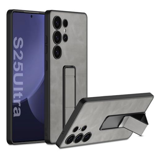 Hülle für Samsung Galaxy S25 Ultra/S25 Plus/S25, kabelloses Laden, Ständer, Lederhülle, Kameraschutz, Anti-Drop-Cover (Grau, S25 Plus) von Generisch