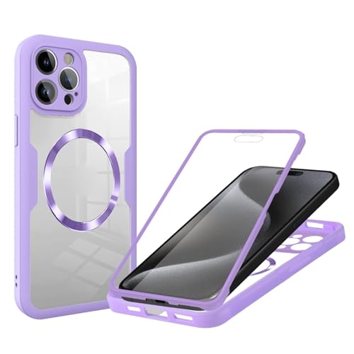 Hülle für iPhone 16 Pro Max/16 Pro/16 Plus/16, integrierter Displayschutz, beidseitiger, transparenter, magnetischer Rundumschutz (lila, 16 Pro Max) von Generisch