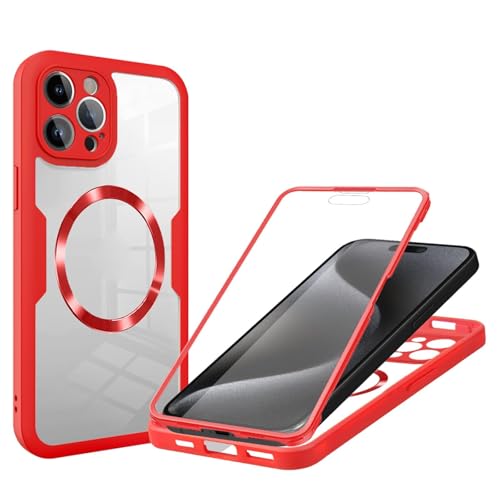 Hülle für iPhone 16 Pro Max/16 Pro/16 Plus/16, integrierter Displayschutz, beidseitiger, transparenter, magnetischer Rundumschutz (rot, 16 Pro) von Generisch