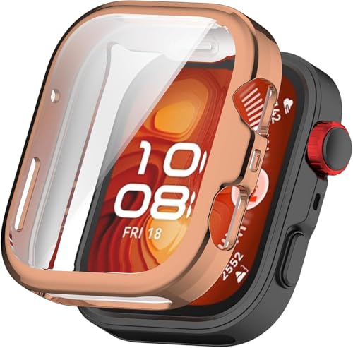 Hüllen Kompatibel mit Huawei Watch Fit 4 Pro mit Displayschutzfolie, Flexible TPU Stoßfest Kratzfest Cover Case für Huawei Watch Fit 4 Pro Smartwatch (Roségold) von Generisch