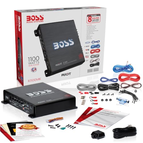 KIT-Set FÜR BOSS Audio Systems RIOT R1100MK mit 1-Kanal-Monoverstärker Klasse AB 1100 Watt max, Bass Boost 0/+18 db, Fernbedienung inklusive und Installationskabel-Kit, 1 Kit von Generisch