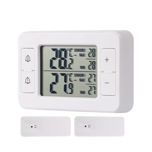 Kabellos Thermometer Innen Außen Mit 2 Sensor, Kühlschrankthermometer Mit Alarm, Digitale Wetterstation 100 M Reichweite Temperaturüberwachung -40 °F Bis 140 °F von Generisch