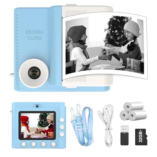 Kinderkamera Sofortbildkamera, 48MP 3.0 Zoll Bildschirm Kinderkamera Sofortbildkamera mit 32G Karte & 3 Rollen Druckpapier, Geburtstagsgeschenk Spielzeug ab 3-12 Jahre Mädchen Jungen von Generisch