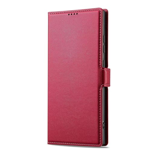 Klapphülle für Samsung Galaxy S25 Ultra/S25 Plus/S25,brieftaschenhülle mit Magnetverschluss und Ständer, Kartenfächern, Lederhülle, Rot, S25 von Generisch