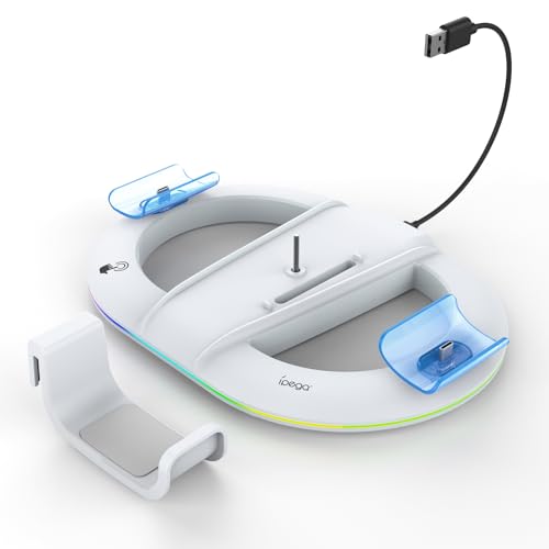 Konsolenständer und Controller-Ladestation für PS5 Slim Digital/Disc Edition, Ladestation für Playstation 5 Slim, mit Griff Headset-Kopfhörerhalterung, mit RGB-LED-Beleuchtung (weiß) von Generisch