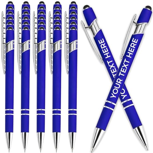 Kugelschreiber mit personalisierter Gravur, Metall-Kugelschreiber, in Großpackung für Damen und Herren, mit Namentext, personalisierter Schreibstift mit schwarzer Tinte für die Schule (Königsblau, 1 von Generisch