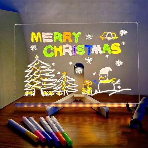 LED-Notiztafel mit Farben, beleuchtetes trocken abwischbares Acrylbrett, Acryl-Nachrichtenbrett, beleuchtetes Acryl-Haftnotizbrett mit Farben, Notizblock mit verstellbarem Ständer und 7 Stiften (30 x von Generisch
