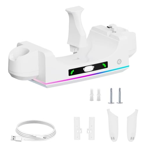 Ladestation für Meta Quest 3S/3,Magnetische VR-Ladestation zum Aufladen von Headset&Controllern,Ladeständer mit 2 Akkuabdeckungen,mit RGB-Licht,mit USB-C Kabel von Generisch